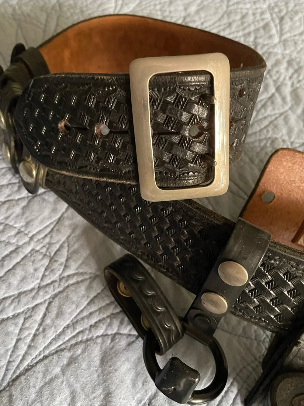 Bucheimer Basketweave Belt  Sz.36  Black  Uncle Mike's Sidekick Holster  Size 21